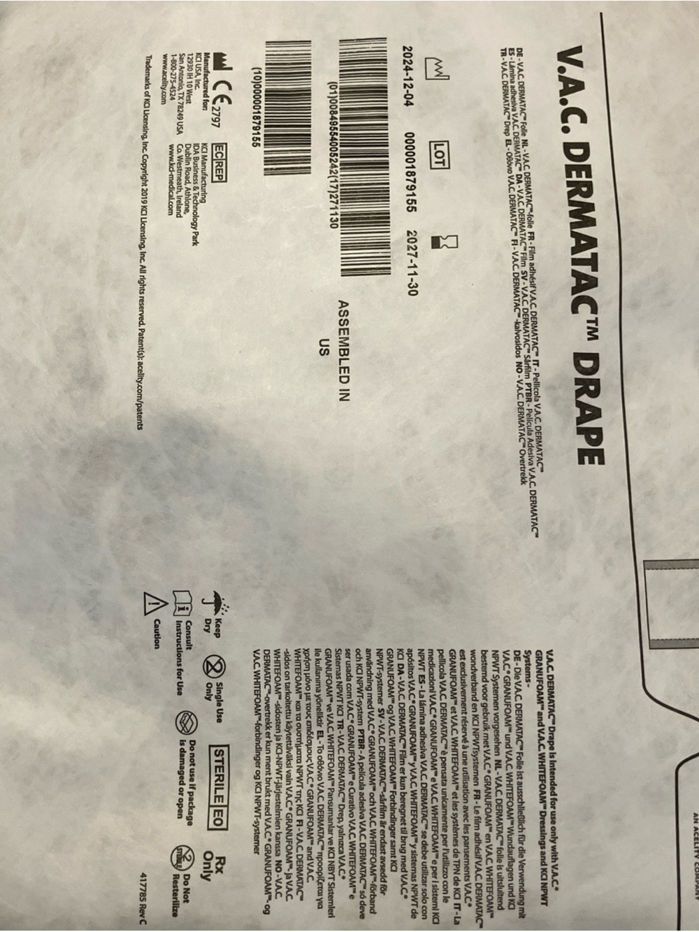 V.A.C. DERMATAC Drape Protective Medical Sheet - White